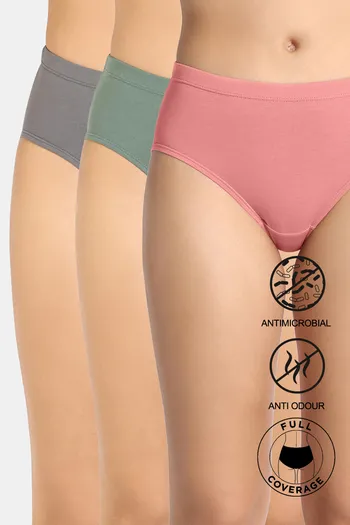 Buy Zivame Full Coverage Medium Rise Hipster Panty (Pack of 3) - Multicolor